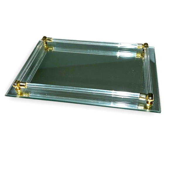 Accents Vintage Dresser Vanity Tray Mirrored Glass With Glass Rods